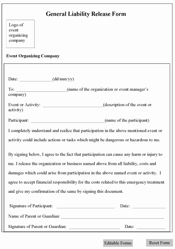 Waiver Of Liability form Luxury Printable Sample Release and Waiver Liability Agreement