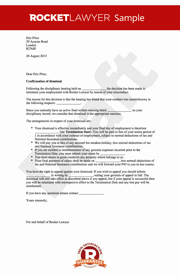 Warning Letter to Employee Best Of Dismissal Letter for Misconduct Sample Dismissing