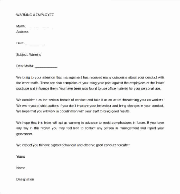 Warning Letter to Employee Elegant 33 Hr Warning Letters Free Sample Example format