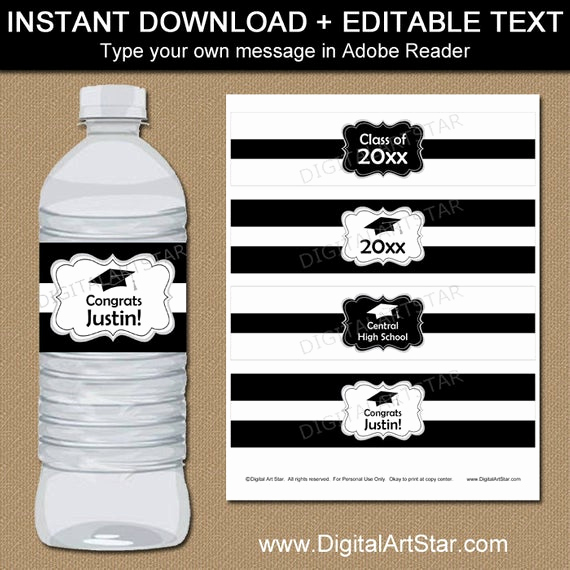 Water Bottle Labels Template Fresh Black and White Graduation Water Bottle Label Template High