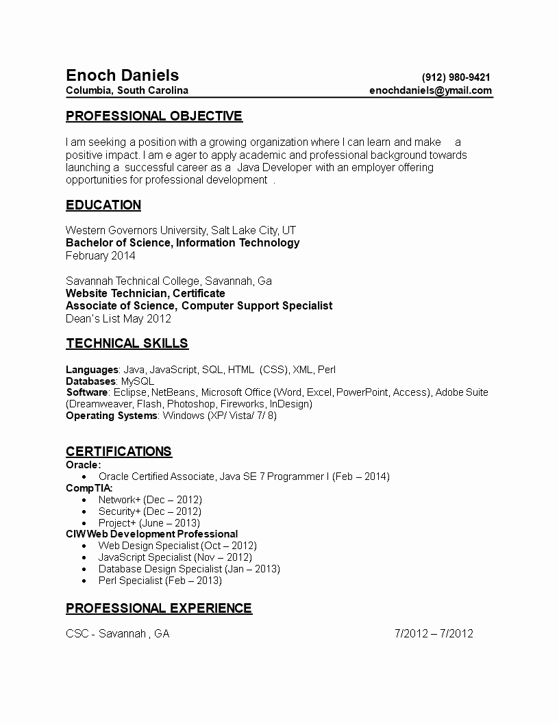 entry level web developer resume
