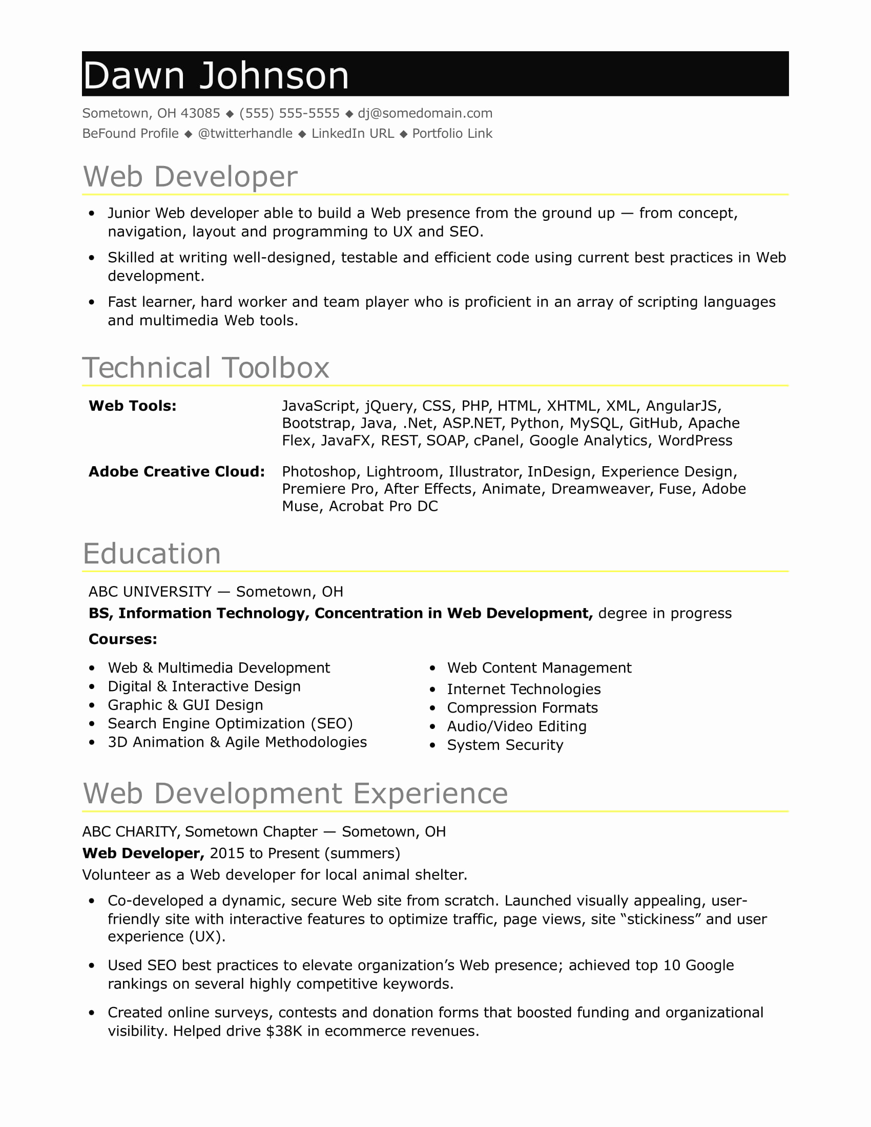 Web Developer Resume Template Awesome Sample Resume for An Entry Level It Developer