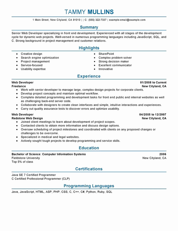 Web Developer Resume Template Inspirational Web Developer Resume Examples Created by Pros