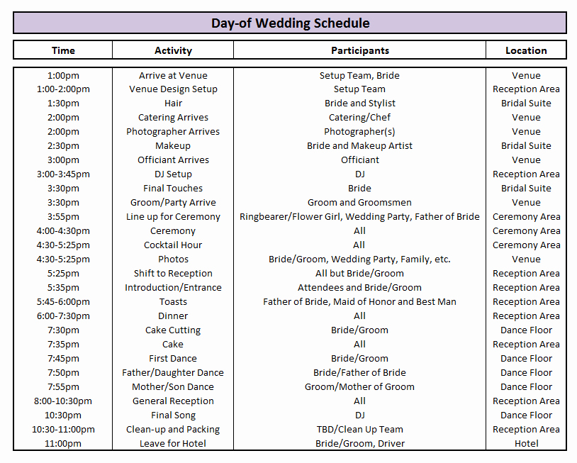 Wedding Day Schedule Template Inspirational Day Of Wedding Schedule Great Tips for Planning Out Your