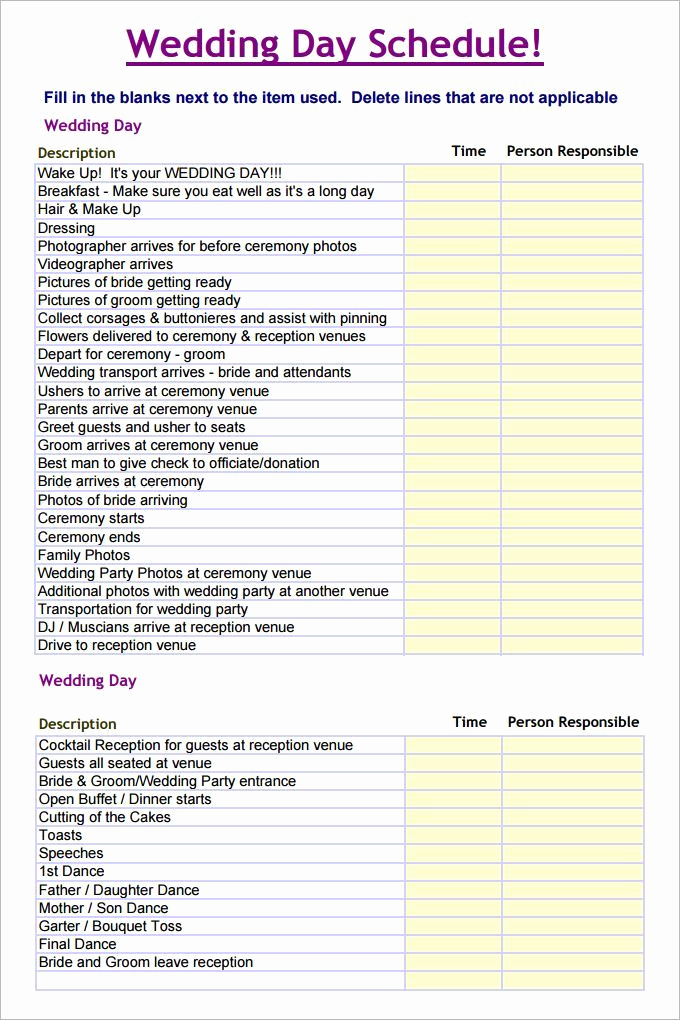Wedding Day Schedule Template Inspirational Wedding Schedule Template – 25 Free Word Excel Pdf Psd