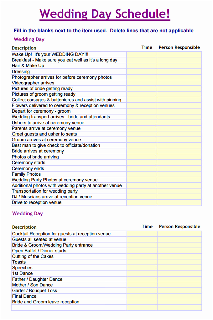 Wedding Day Schedule Template Lovely 28 Wedding Schedule Templates &amp; Samples Doc Pdf Psd