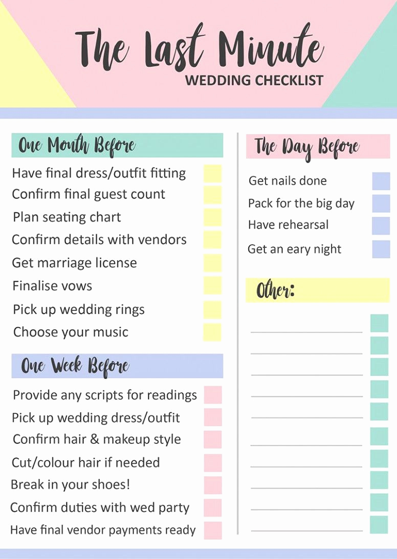 Wedding List to Do Unique Last Minute Wedding Checklist Brides