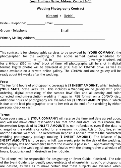 Wedding Photography Contract Pdf Lovely Wedding Graphy Contract Template
