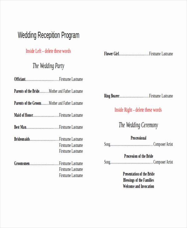 Wedding Reception Program Template Beautiful 10 Wedding Program Templates Free Sample Example