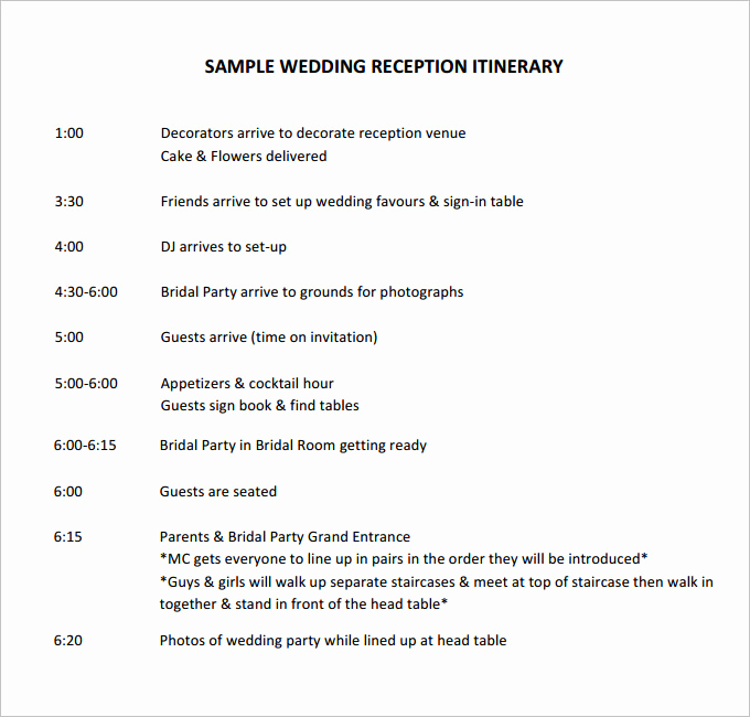 Wedding Reception Timeline Template Luxury 44 Wedding Itinerary Templates Doc Pdf Psd
