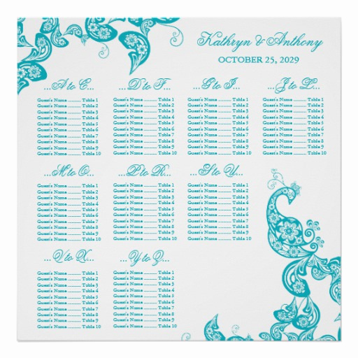 Wedding Seating Chart Poster Lovely Turquoise Paisley Peacock Wedding Seating Chart Posters