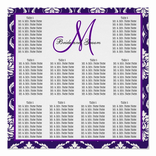 Wedding Seating Chart Poster Unique Template Wedding Seating Chart Purple Damask Poster
