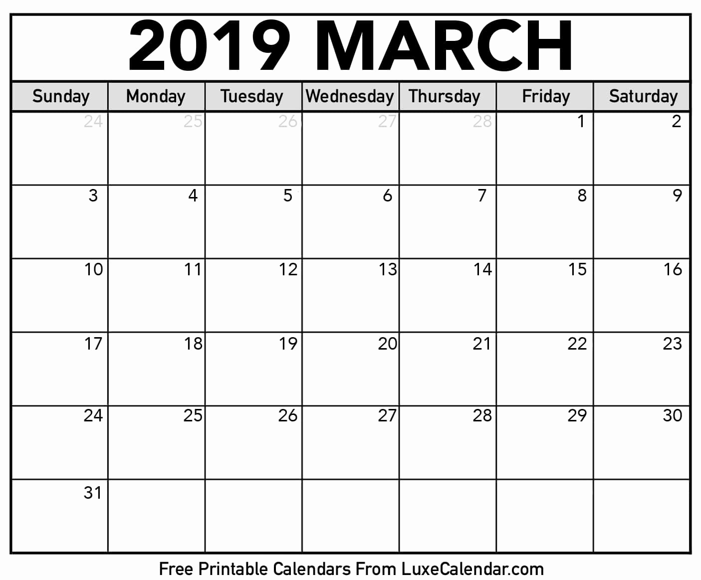 Weekly Calendar Template 2019 Best Of Blank March 2019 Printable Calendar Luxe Calendar