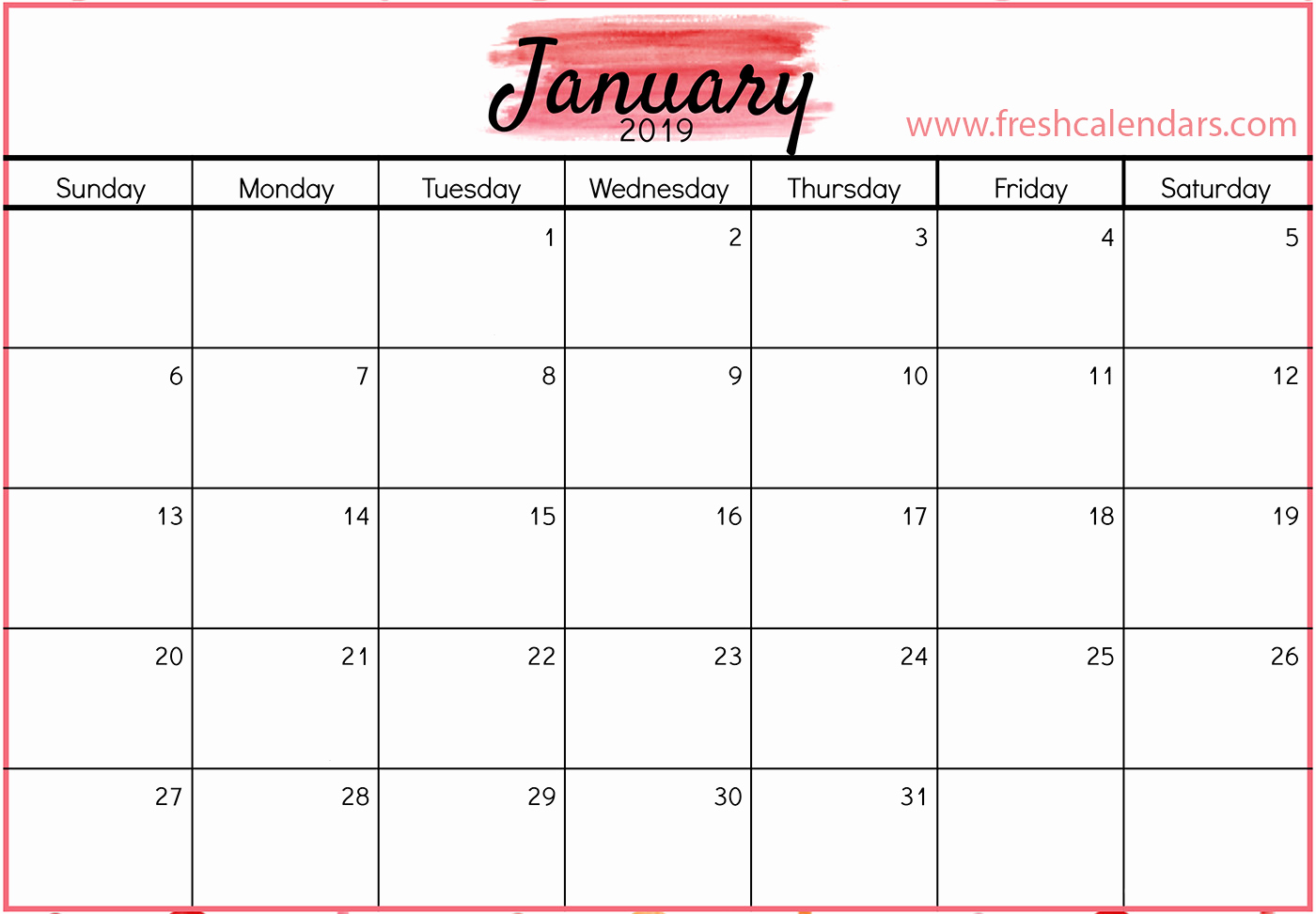 Weekly Calendar Template 2019 Best Of January 2019 Calendar Printable Fresh Calendars