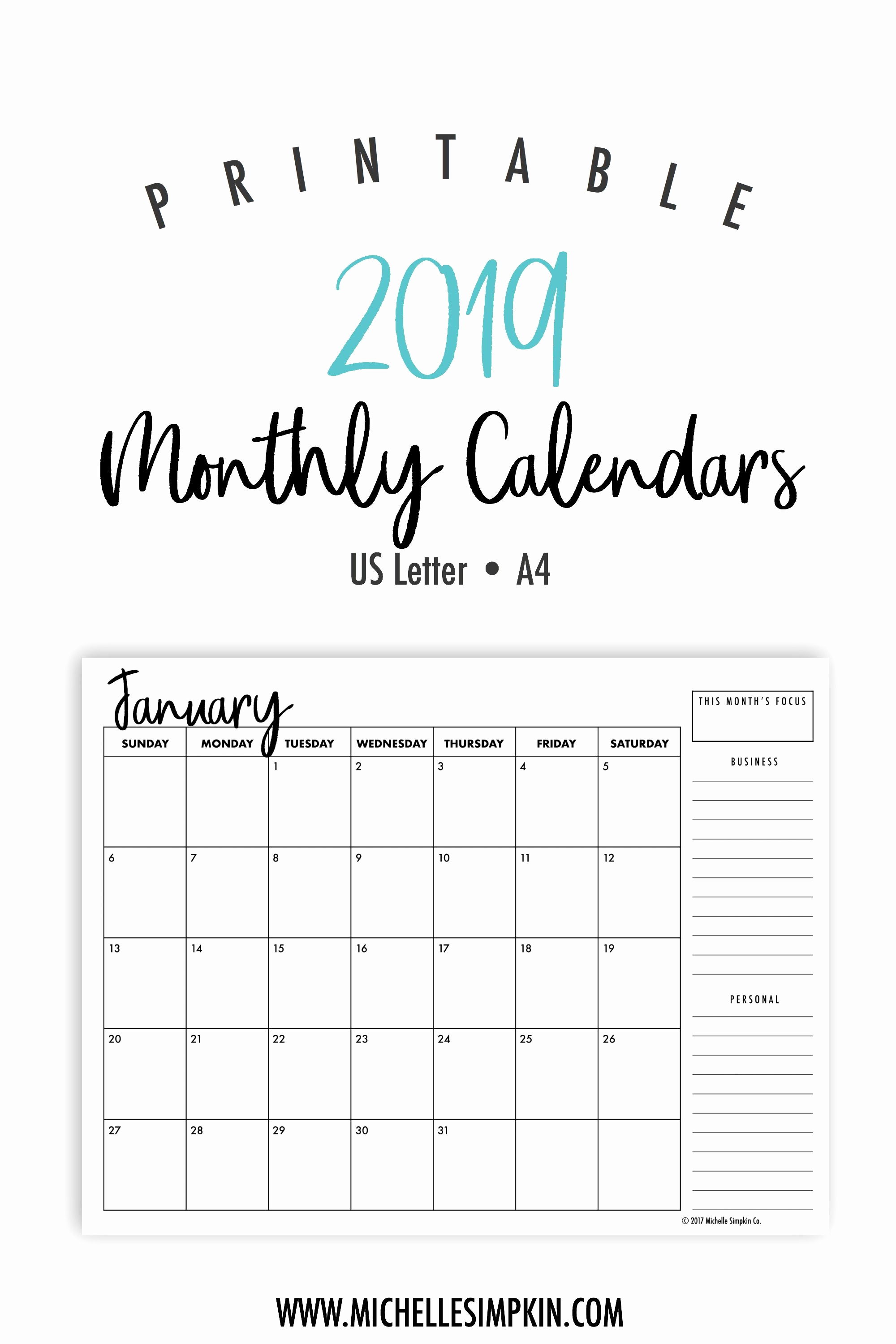 Weekly Calendar Template 2019 Lovely 2019 Printable Monthly Calendars • Landscape • Us Letter