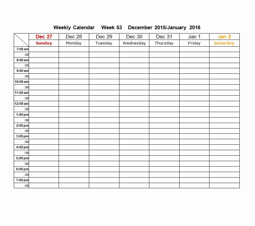 Weekly Calendar Template Excel Best Of 26 Blank Weekly Calendar Templates [pdf Excel Word