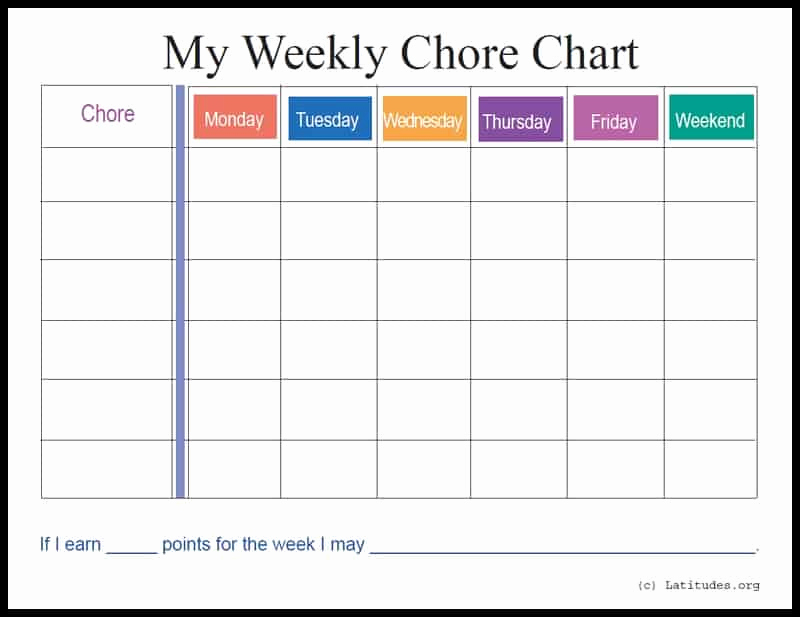 Weekly Chore Chart Template Luxury Free Weekly Chore Chart Colorful