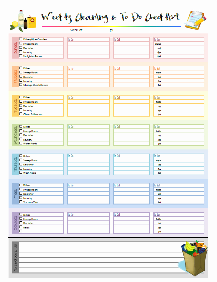 Weekly Chore Chart Template New House Cleaning House Cleaning Weekly Chore List Printable