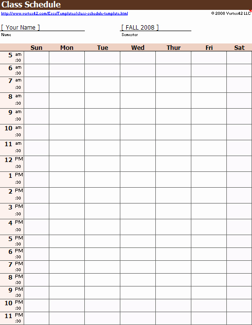Weekly Class Schedule Template Lovely Free Weekly Class Schedule Template for Excel