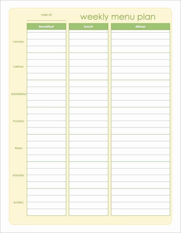 Weekly Dinner Menu Template Fresh Sample Meal Planning Template 17 Download Free Documents