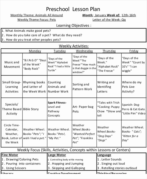 Weekly Lesson Plan for Preschool Awesome 40 Lesson Plan Templates