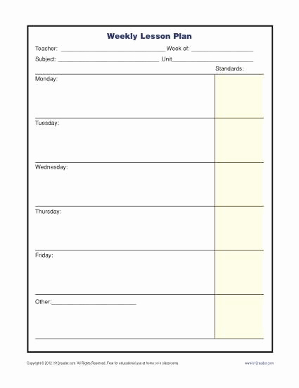 Weekly Lesson Plan Template Pdf Fresh Weekly Lesson Plan Template with Standards Elementary