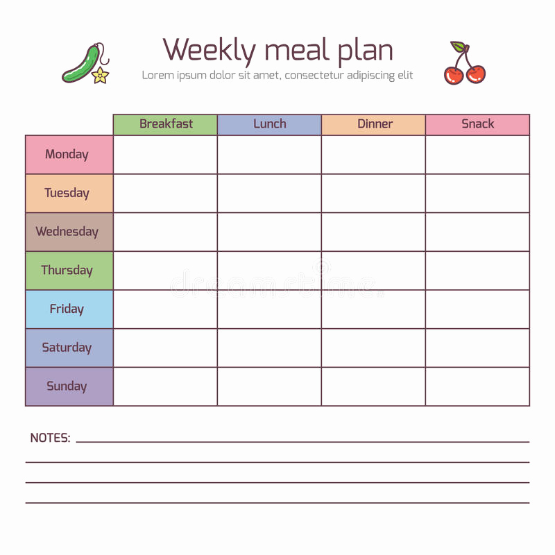Weekly Meal Plan Template Elegant Weekly Meal Plan Mealtime Vector Diary Stock Vector
