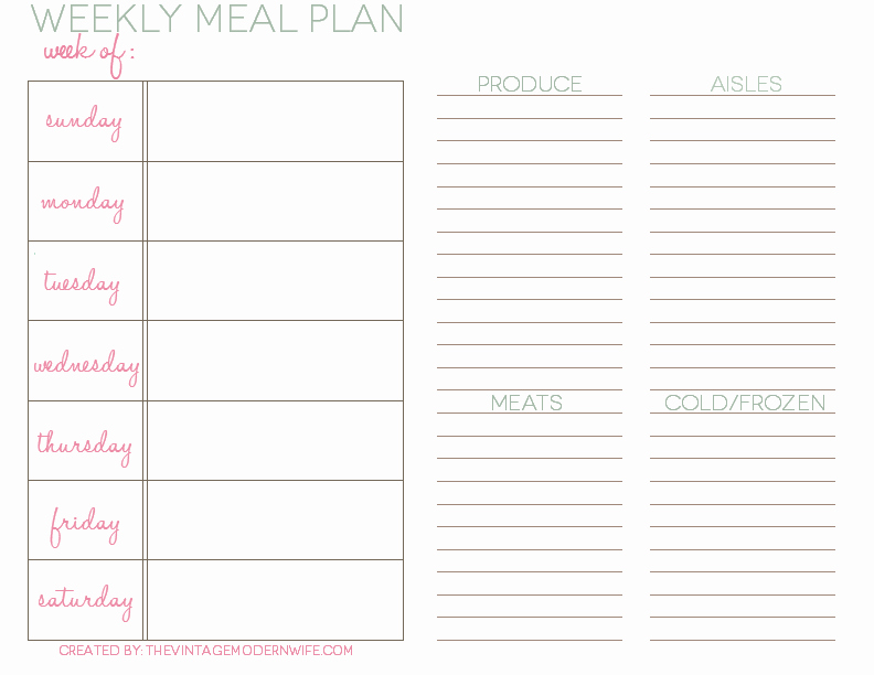 Weekly Meal Plan Template Inspirational Weekly Meal Planning with the Vmw the Vintage Modern Wife