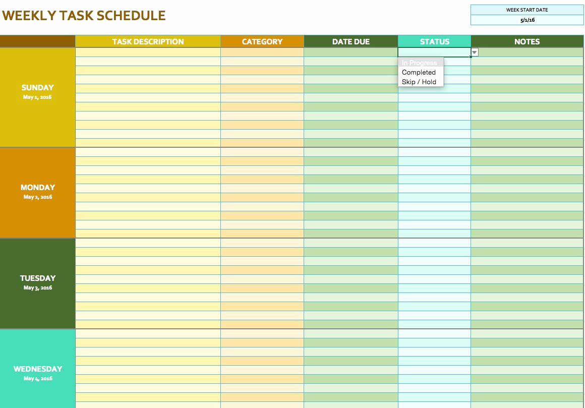 free weekly schedule templates excel