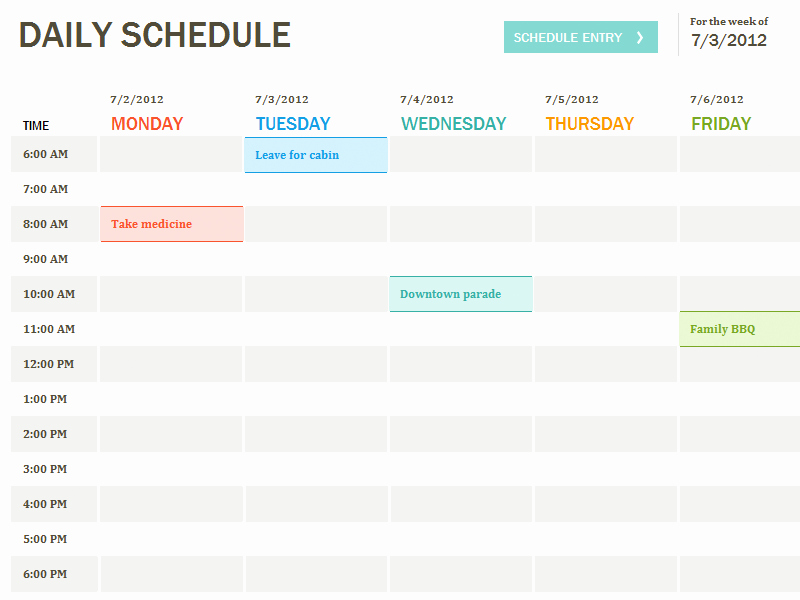Weekly Schedule Templates Excel New Daily Schedule Template