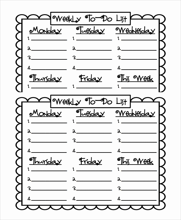 Weekly todo List Template Fresh Sample Weekly to Do List Template 8 Free Documents