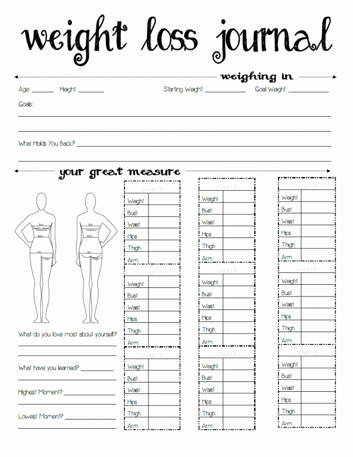 Weight Loss Measurement Chart Luxury Weight Loss Journal Free Printable – Choose Fit