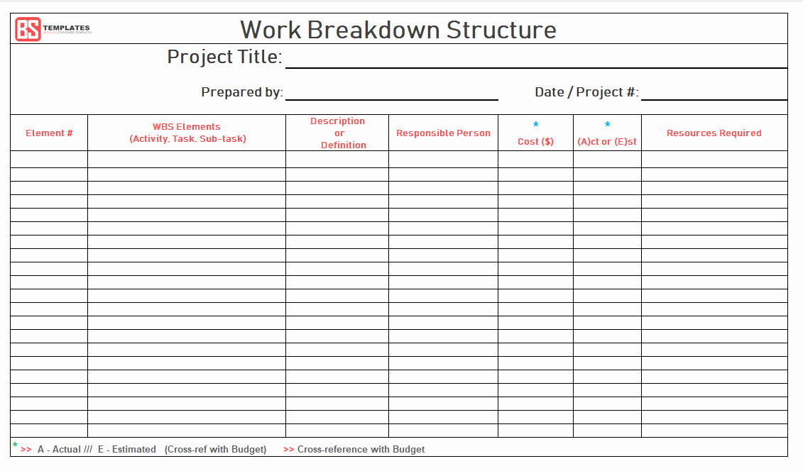 Work Breakdown Structure Template Excel Best Of Work Breakdown Structure Wbs Template