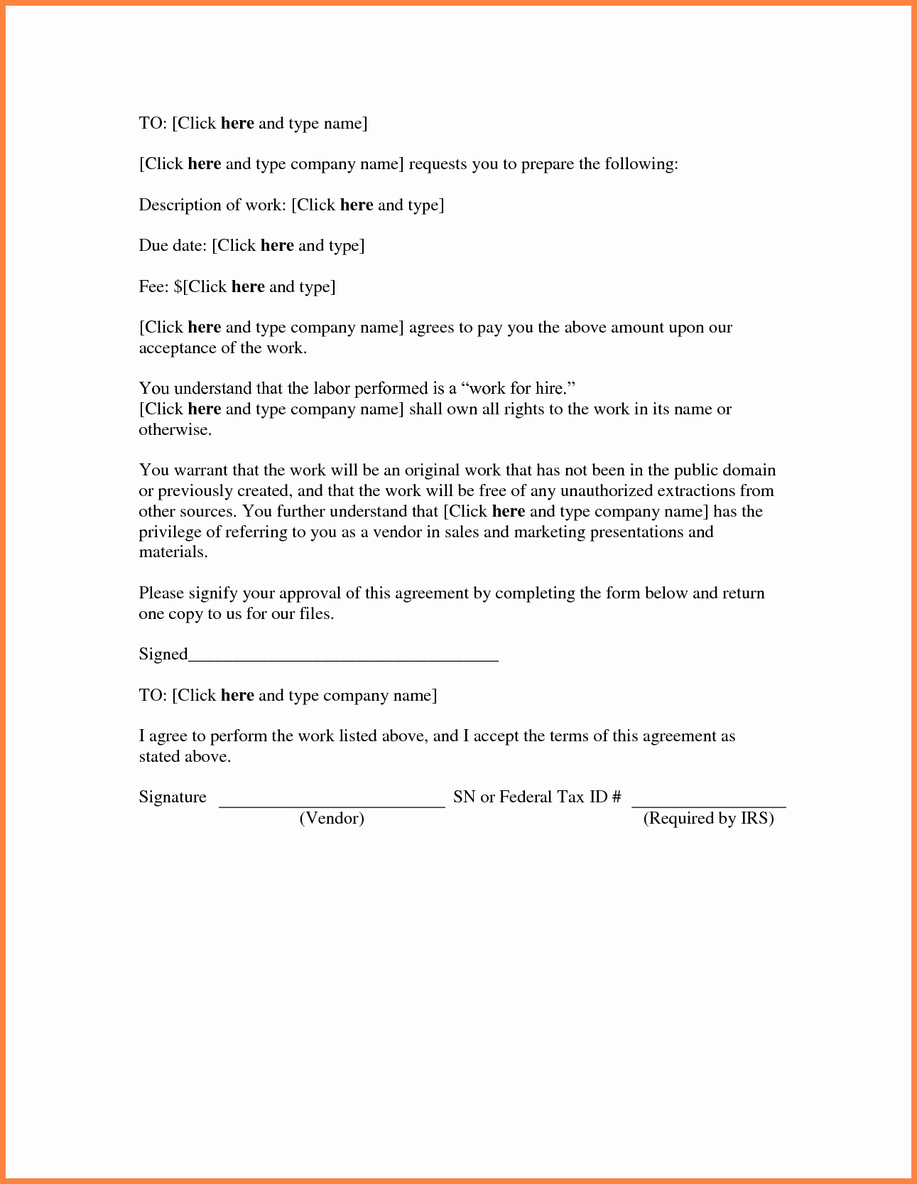 Work for Hire Agreement Template Lovely Work Agreement Sample Last 7 Sample Work for Hire