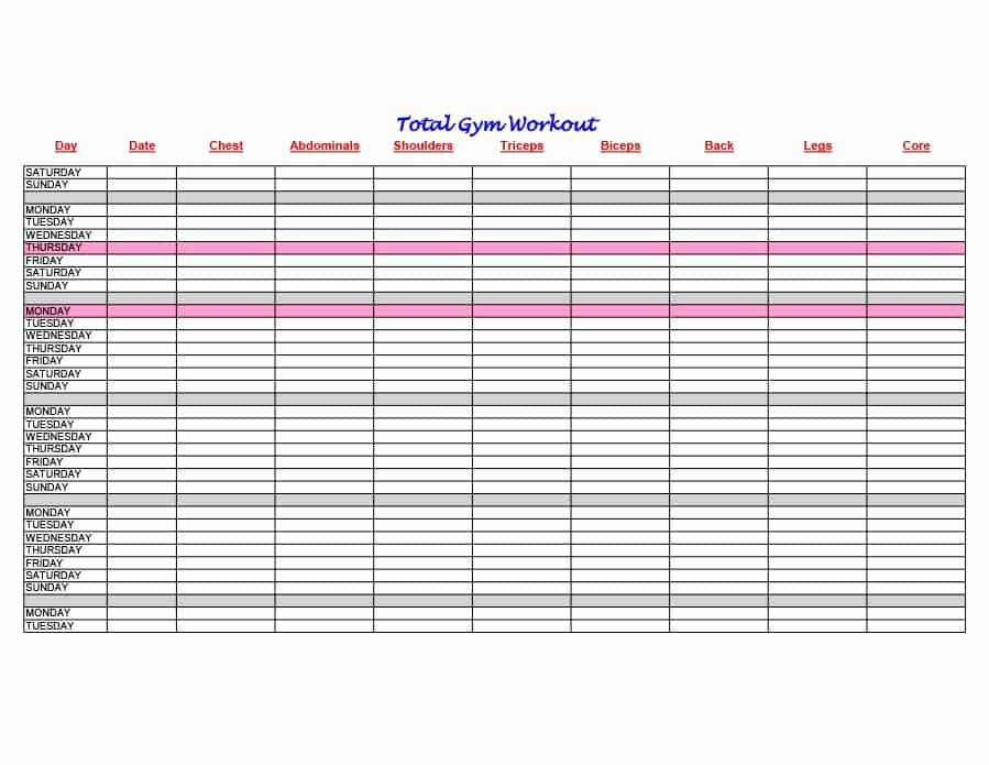 Work Out Schedule Templates Lovely 40 Effective Workout Log &amp; Calendar Templates Template Lab