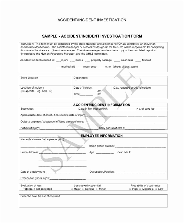 Workplace Accident Report form Awesome 28 Sample Accident Report forms