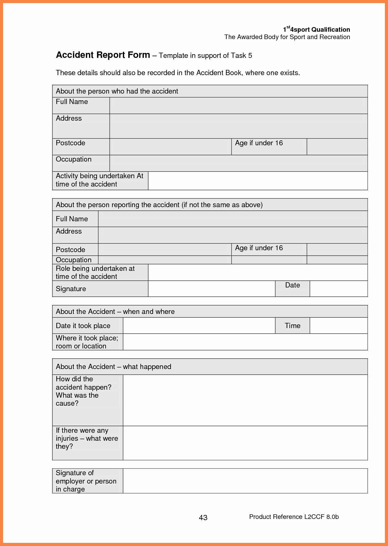 Workplace Accident Report form Awesome 6 Employee Accident Report form Template