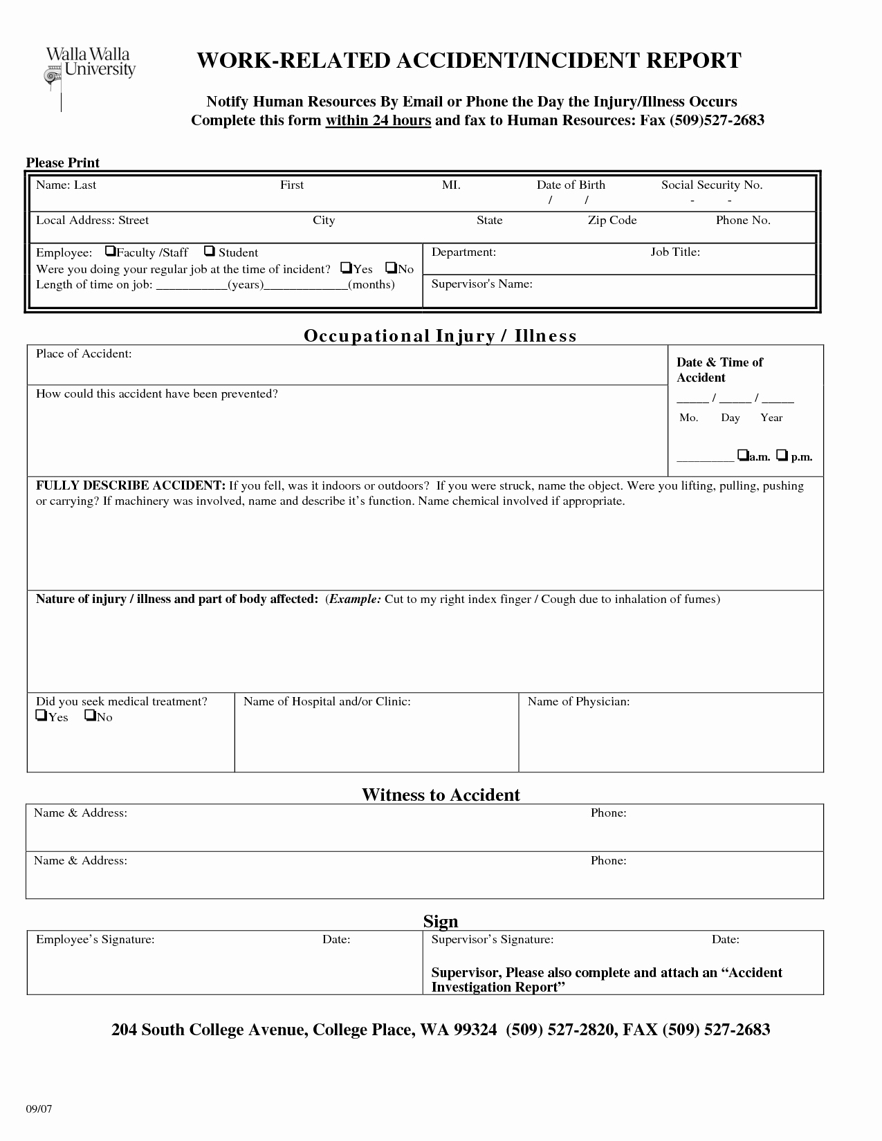 Workplace Accident Report form Awesome Best S Of Human Resources Incident Report Template