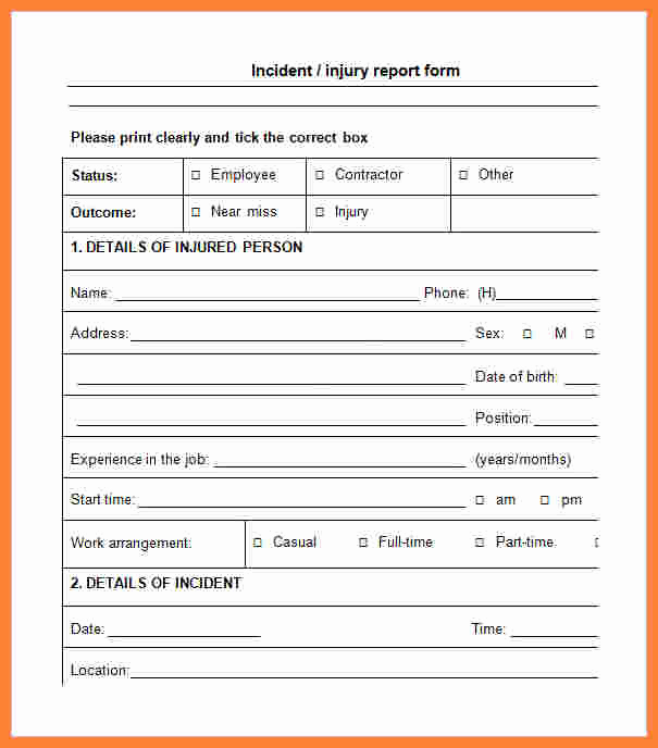 Workplace Accident Report form Beautiful 6 Employee Accident Report form Template