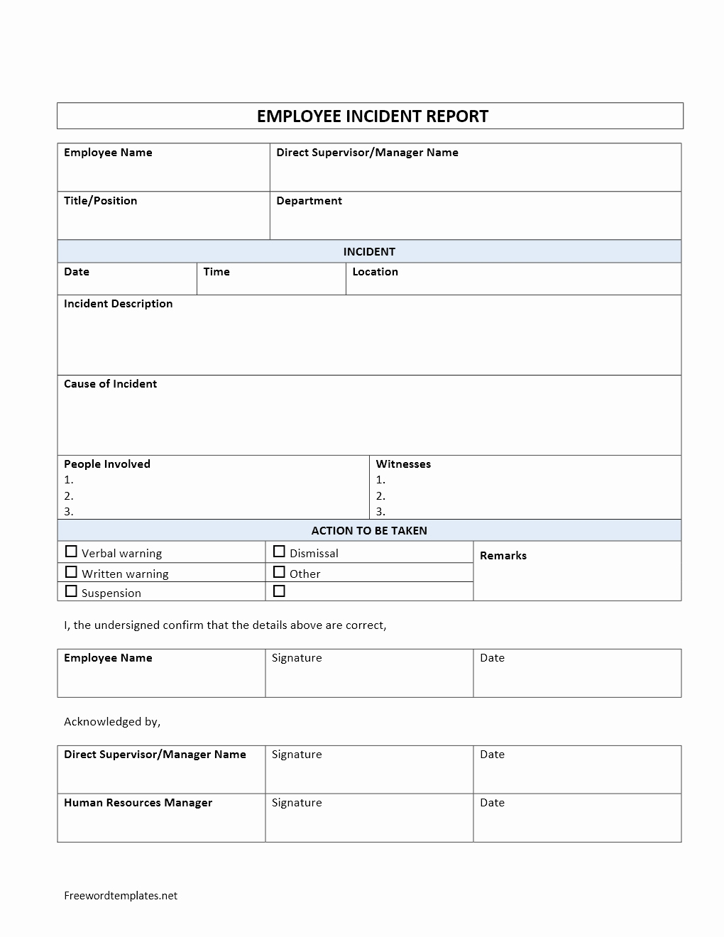 Workplace Accident Report form Elegant Employee Incident Report