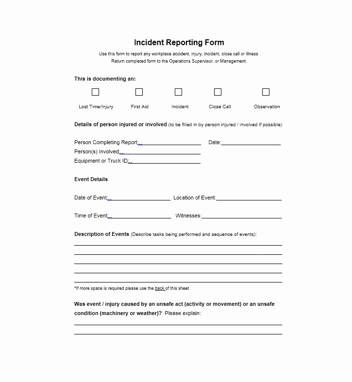 Workplace Accident Report form Fresh 60 Incident Report Template [employee Police Generic]