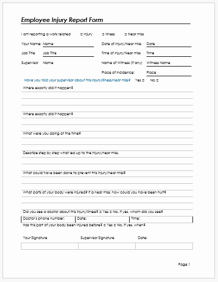 Workplace Accident Report form Fresh Employee Injury Report form Template