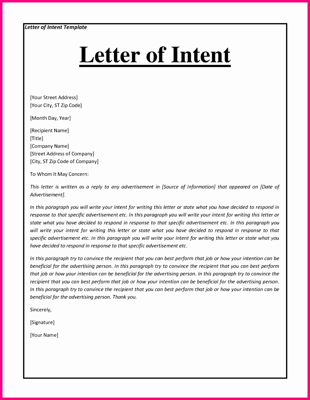 Writing A Letter Of Intent Awesome Business Letter Intent Mughals