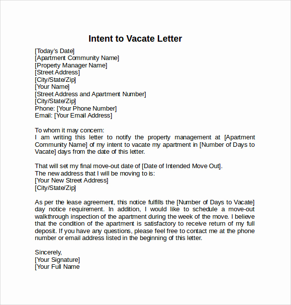 Written Notice to Vacate Awesome Intent to Vacate Letter – 7 Free Samples Examples &amp; formats