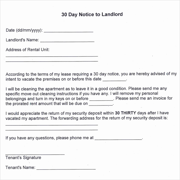 Written Notice to Vacate Luxury 30 Day Notice to Landlord