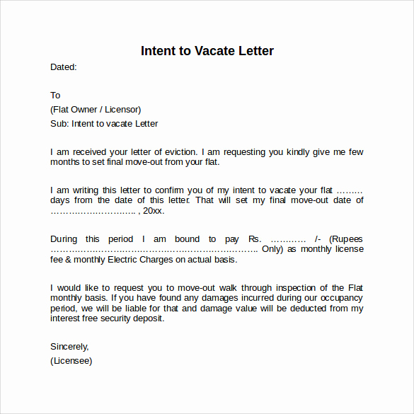 Written Notice to Vacate Unique Intent to Vacate Letter – 7 Free Samples Examples &amp; formats